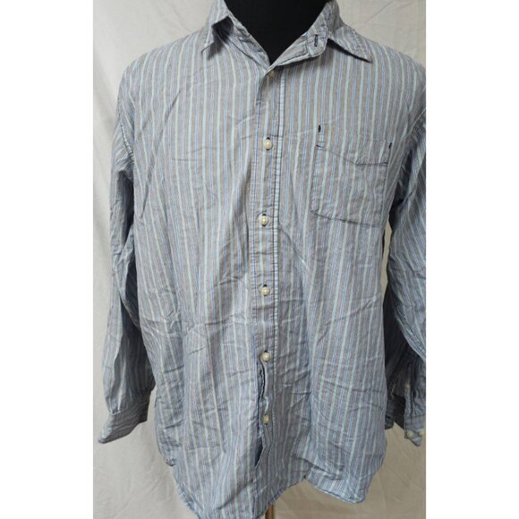Wrangler Jean Co Mens Large Grey Blue Stripe Long Sleeve Button Up Shirt - Picture 1 of 10